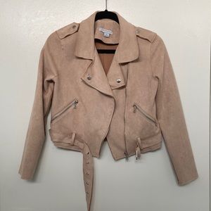Fashion nova Fav luxe moto motorcycle jacket blush pink suede jacket sz s